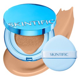 SKINTIFIC Base Cushion Velvet Matte, Polvo Ultra Cover Azul, Control de Grasa por 12 Horas, Ligera, de Larga Duración, Resistente al Agua, Maquillaje 