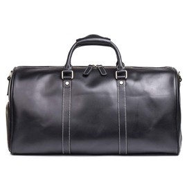 Leathfocus Leather Travel Luggage Bag, Mens Duffle Retro Carry on Handbag(Black, 22 Inch)