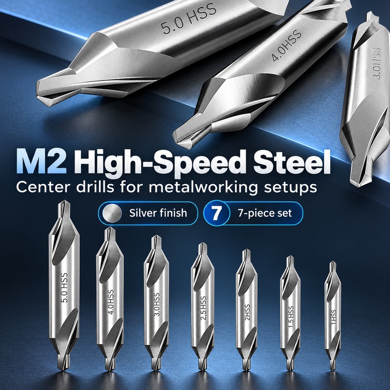 7-Piece M2 HSS Center Drill Bit Set for Metalworking –