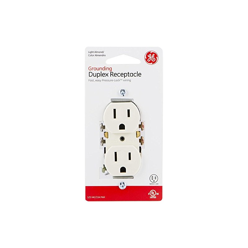 UltraPro GE, Light Almond, GE Grounding Duplex Outlet, In Wall