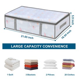 LANDNEOO 2 Pack Under Bed Storage Containers Bins, Humid-Proof Plastic Underbed Storage Bins, Clothes Storage and Organization Bags, Under the Bed Blanket Storage with Handles for Clothes, 35L
