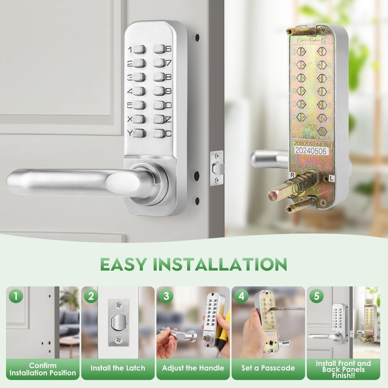 ANNFUZ Mechanical Keyless Entry Door Lock with Keypad,Double-Sided Combination Opening