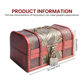 PORFOYO Vintage Wooden Treasure Chest, Wooden Treasure Chest with Lock, Treasure Chest with Combination Lock, Wooden Treasure Chest with Lock (19.7 x 11.5 x 11.5 cm)