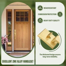 Moquin Brushed Gold Square Front Door Handle Set, Heavy Duty Entry Door Handleset with Keys, Exterior Door Lock with Single Cylinder Deadbolt, Satin Brass Reversible Door Lock for Right & Left Door