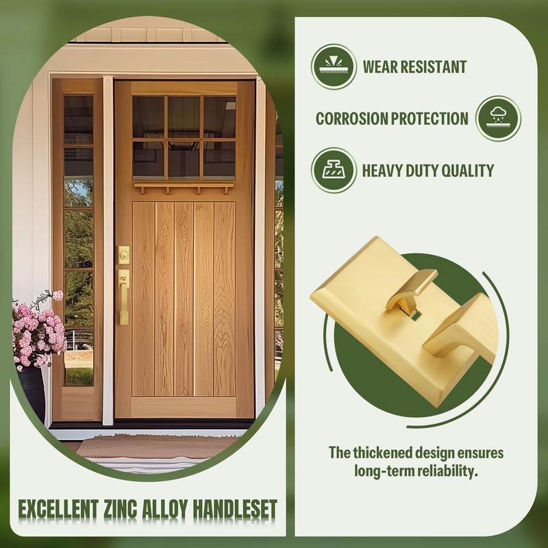 Moquin Brushed Gold Square Front Door Handle Set, Heavy Duty