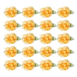 PATIKIL 1 Inch Ribbon Flowers Bows for Crafts, 20 Pack Mini Satin Roses Flowers Small Fabric Flower Heads DIY Sewing Appliques for Gift Wedding Bride Ornament, Bright Yellow/Yellow