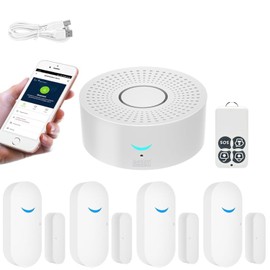WiFi Door Alarm Kit Window Alarm Security System for Home Security, APP Remote Control for House, Apartment (1 Receiver & 4 Door Sensors & 1 Remote Control)
