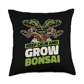 Bonsai Tree Plant Tools Care Kit Set Gifts Ideas Keep Calm and Grow Pots Penjing Bonsai Throw Pillow, 18x18, Multicolor