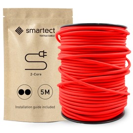 smartect Textile Cable, Red, 5 Metres, Vintage Lamp Cable, Fabric, 2-Core (2 x 0.75 mm²) Power Cable, Textile-Coated for Your Own DIY Project