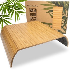 BAM BOO BOX - Sofa Arm tray, Bamboo Sofa tray, Wooden Armchair tray, Foldable Couch tray, Sofa table tray, Flexible Couch arm table, Side Armrest Natural Colour