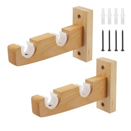 MY MIRONEY 2Pcs Double Wood Curtain Rod Bracket Hardware Curtain Rod Hooks Wooden Curtain Rod Holders Wall Mounted Drapery Rod Hangers for 0.83" to 1" Rods