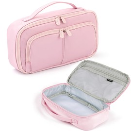 Pencil Case Large Capacity Pencil Pouch Pen Bag with Handle, Portable Pencil Case Pencil Bags with Zipper Student Pencil Cases Stationery Bag for Girls and Boys Teen Adults Women (Pink)