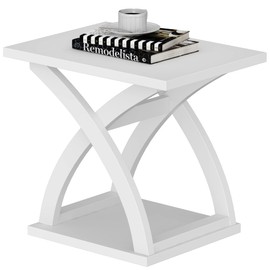 ChooChoo End Side Table, Modern End Table with Storage Shelf, X-Design Side Table Living Room (White)