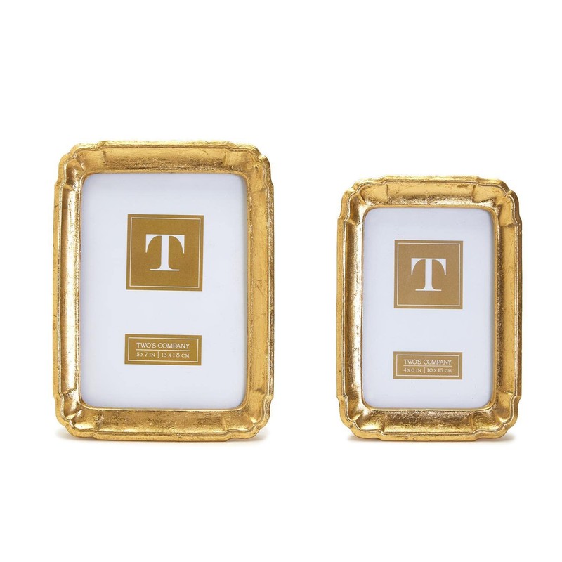 Two's Company Bonheur Set of 2 Gold-Leaf Photo Frames Includes