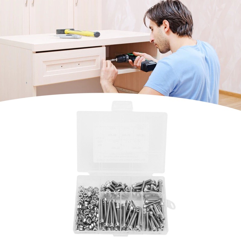 200Pcs Hex Socket Head Cap Screws Nuts Assortment Kit M4