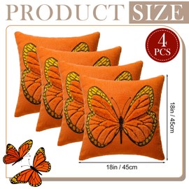 Tudomro 4 Pcs Butterfly Pillow Covers 18x18 Inch Orange 3D Square Pillow Cover Decorative Outdoor Embroidered Soft Faux Fur Cushion Case for Sofa Couch Chair Home Bedroom Farmhouse Spring Summer Decor