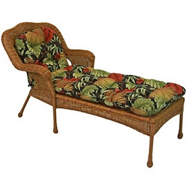 Blazing Needles U-Shaped Outdoor Patterned Spun Polyester Tufted Chaise Lounge Cushion, 74" x 19", Tropique Raven