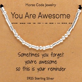 YeeHeen Morse Code Bracelet for Women Sterling Silver Beads Bracelet Gifts for Mom Daughter Wife You Are Awesome