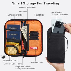 Rough Enough RFID Passport Holder Wallet Case for Travel Family with Card holder Crossbody Shoulder Strap Neck Portable Waterproof Black Cordura