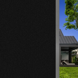 FreeNook Blackout Window Privacy Film, Total Sun Blocking Privacy Cover for Glass, Removable Room Darkening Black Out Window Covers Tint, Static Cling Frosted Glass Film (Black, 17.5"x 78.7")