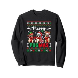 Merry Christmas Three Santa Pugs Colourful Sweater Owner Sweatshirt, black