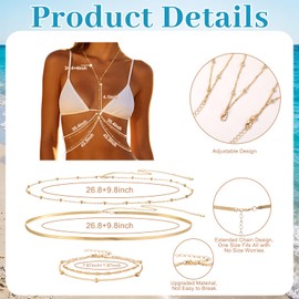 4 Pcs Gold Body Chains Belly Chain Waist Chain Anklets for Women