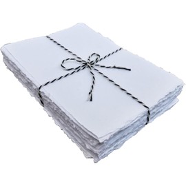 400 GSM / 25 Sheets Deckle Edge Blank Drawing Watercolor Paper, White, Mixed Media Loose Leaf Paper, Cotton Rag Handmade Paper for Artists, Invitations, Crafts (7 inches X 5 inches, White)