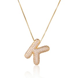 Bubble Letter Necklace for Women, Golden Diamond Letter Initial Necklace Zircon Alphabet Necklace Crystal Bubble Necklace Pendant Name Jewelry for Girls, Teens (K)