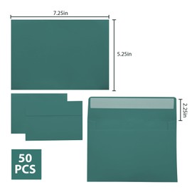 50 Packs Dark Green A7 Envelopes,5x7 Envelopes,5x7 Envelopes for Invitations,Printable invitation envelope,Photos, postcards, greeting cards, mailings, Wedding Self-sealing Envelopes (Dark Green)