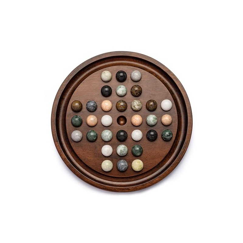 Deluxe Solitaire Game Set: 12.6'' Solid Wooden Board, 32 Natural