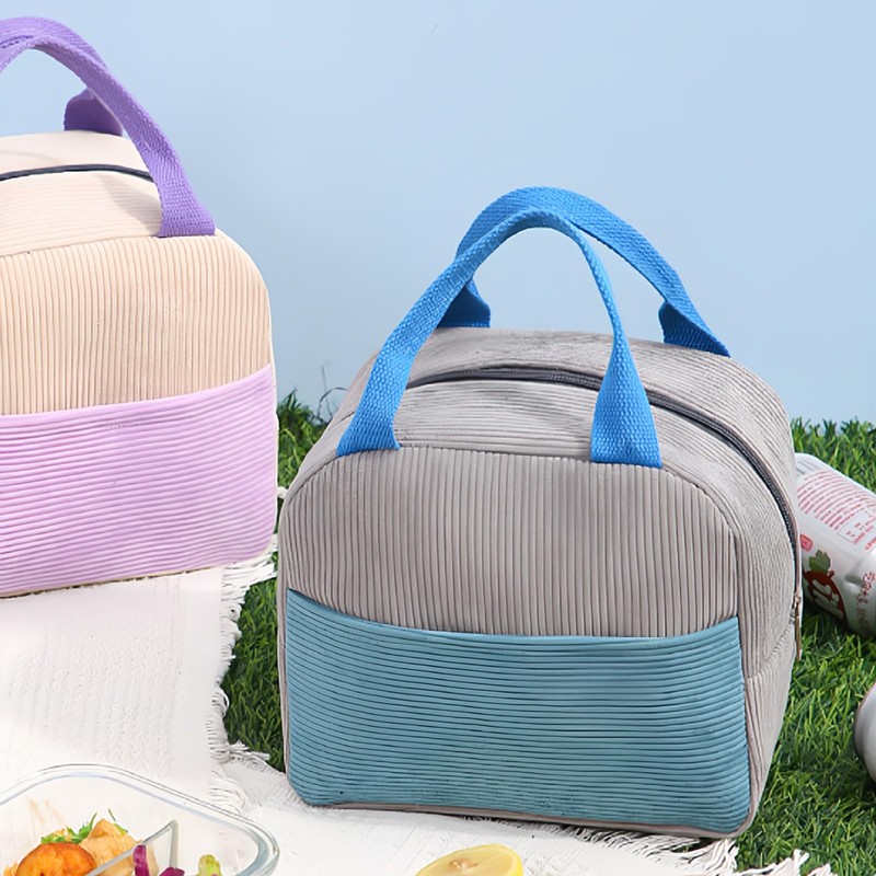 Taoluwin Insulated Lunch Bag, Corduroy Thermal Lunch Tote Bag with