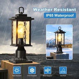 Zanritelit Aluminum Outdoor Post Light for Garden Lawn Backyard Pathway Entryway, Pier Mount Outdoor Lighting, Waterproof Outside Lamp Post Lights, Black Outdoor Pole Light Pillar Lantern with Glass