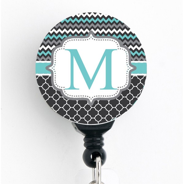 M Initial Chevron Trellis - Retractable Badge Reel with Swivel Clip and Extra-Long 34 inch Cord - Badge Holder