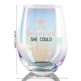 JUWNMANT Printed with She Believed She Could So She Did Stemless Wine Cup，Inspiring Gifts for Friends and Colleagues (She Believed She Could So She Did)
