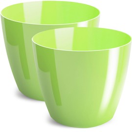 PECZEKO Shiny Flower Pot, Plastic Planter, Decorative Pot for Large and Small Plants, Set of 2 Flower Pot, Herb Pot, Green Pastel, Diameter 16 cm