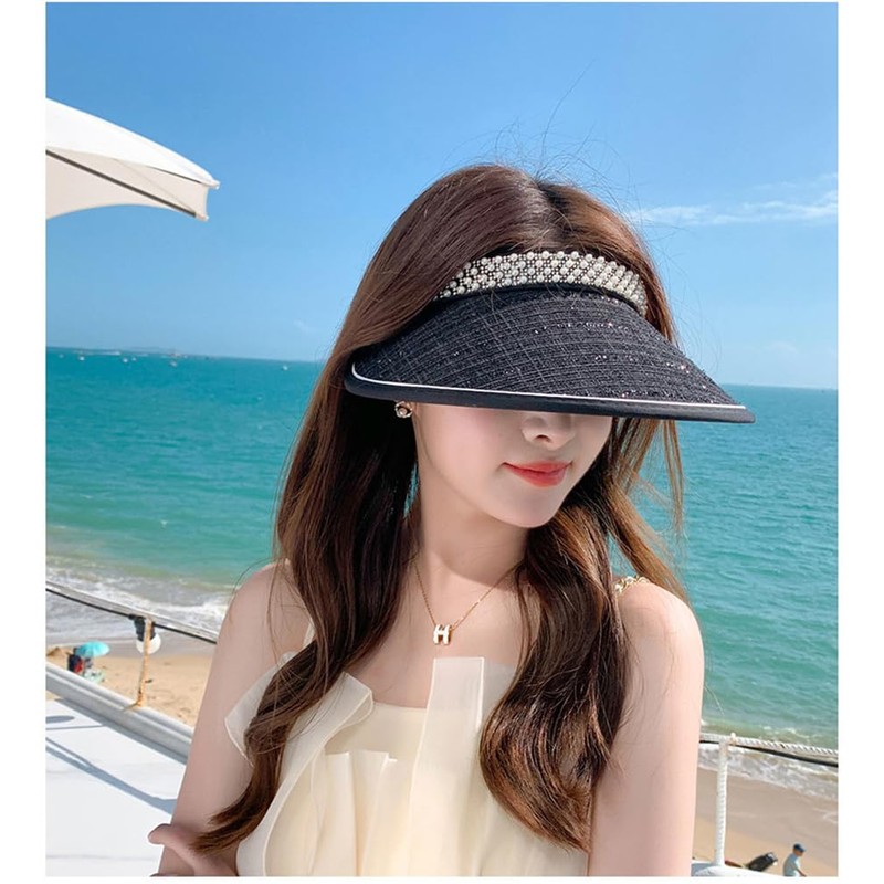 LeafIn 8433 Women's Sun Visor, Hat, Straw, Pearl, Sun Protection,