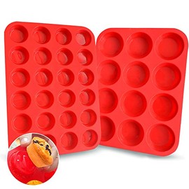 Walfos Silicone Muffin Pan Set - 12 Cups Regular Silicone Cupcake Pan, Non-stick and BPA Free, Great for Making Muffin Cakes, Tart, Fat Bombs - Dishwasher Safe, 2-Piece