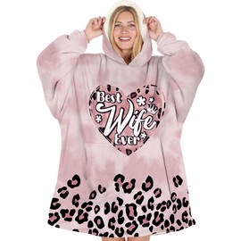 Warmstorey Leopard Best Wife Hoodie the Best Wife Gifts Best Wife Birthday Wearable Blanket Hoodie Wearable Oodie Blanket Hoodie Christmas Gift For Wife Mom Ideas Cozy Wearable Funny