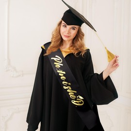 KICOSY Ph.inisheD Sash Funny Phd Graduation Gifts Black and Gold Graduation Decorations Doctorate Grad Party Supplies Dissertation Defense Survivor Sash