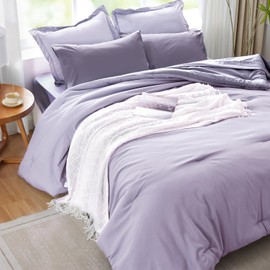Kozyhvn Purple Lavender Comforter Set Full Reversible Bedding Set, 7 Pieces Soft Bed in a Bag Full with Comforter, Sheets, Pillowcases & Shams, All Seasons Boho Full Bed Set