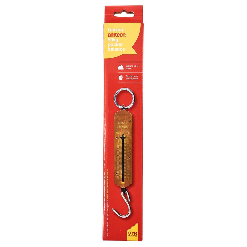 Amtech 50kg Pocket Balance, Heavy-Duty Spring Scale with 500g Increments,