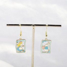 ENSIANTH Alice Fans Earrings Alice Fairy Tales Gift Alice Lover Gift White Rabbit Fans Earrings Wonderland Inspired Gifts (CA Alice earring)