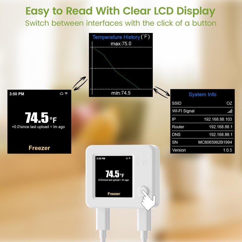 MOCREO WiFi Refrigerator Thermometer with Freezer Alarm, Digital Freezer Thermometer