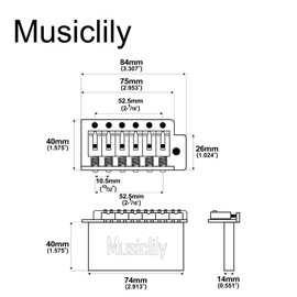 Musiclily Pro 52.5mm Modern 6-Screw Tremolo Bridge 40mm Solid Brass Block for Squier Strat Style Electric Guitar, Chrome