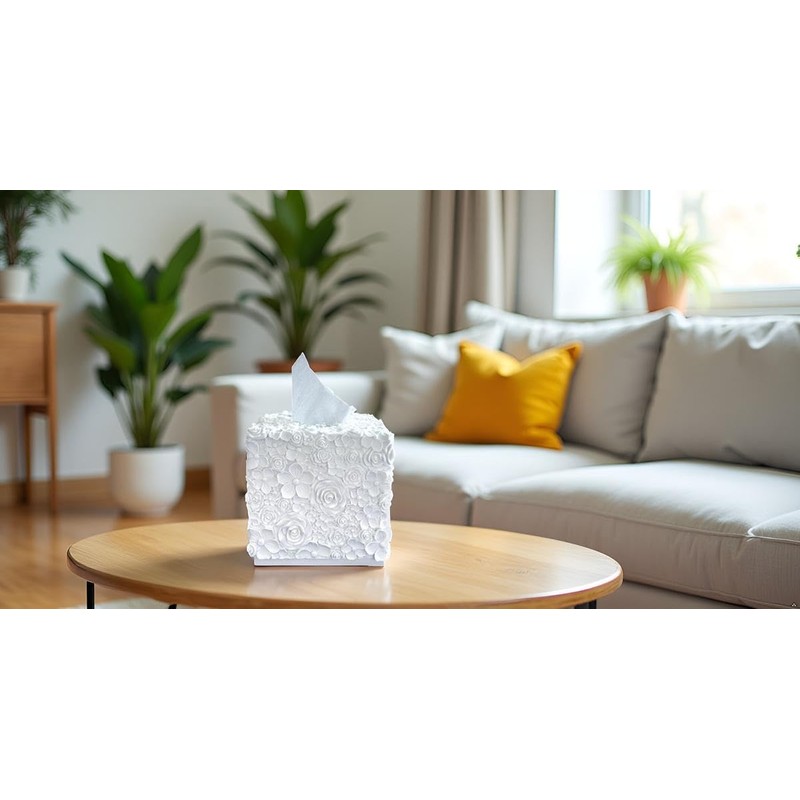 Huitony Square Tissue Box Cover Decorative Kleenex Box Holder for