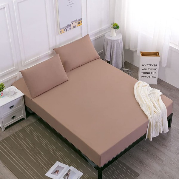 NUZAMAS Waterproof Washable Urine-Proof Euro Double Bed Mattress Cover Protector Bedding Mattress Encasement Full Waterproof Mattress Protector for Children Elderly 55.1x 79x 11.8 Inch(Camel)