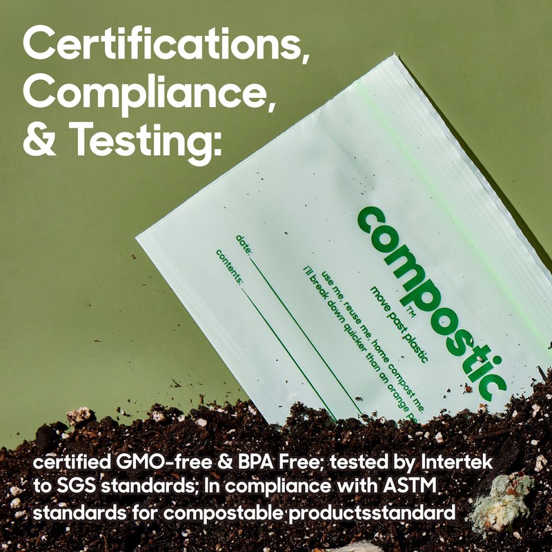 Compostic Home Compostable Resealable Gallon Bags, Microwave & Freezer Safe,