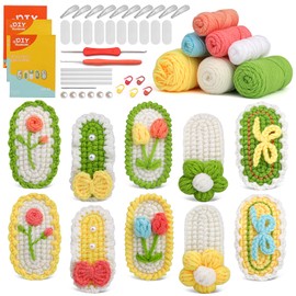 Crochet Kit for Beginners with Step-by-Step Video Tutorials, Beginner DIY Craft Set, DIY Knitting Supplies Gift Beginner Crochet Kit Adults and Kids (13+) Complete Kit - Flower Hair Clips 10pack