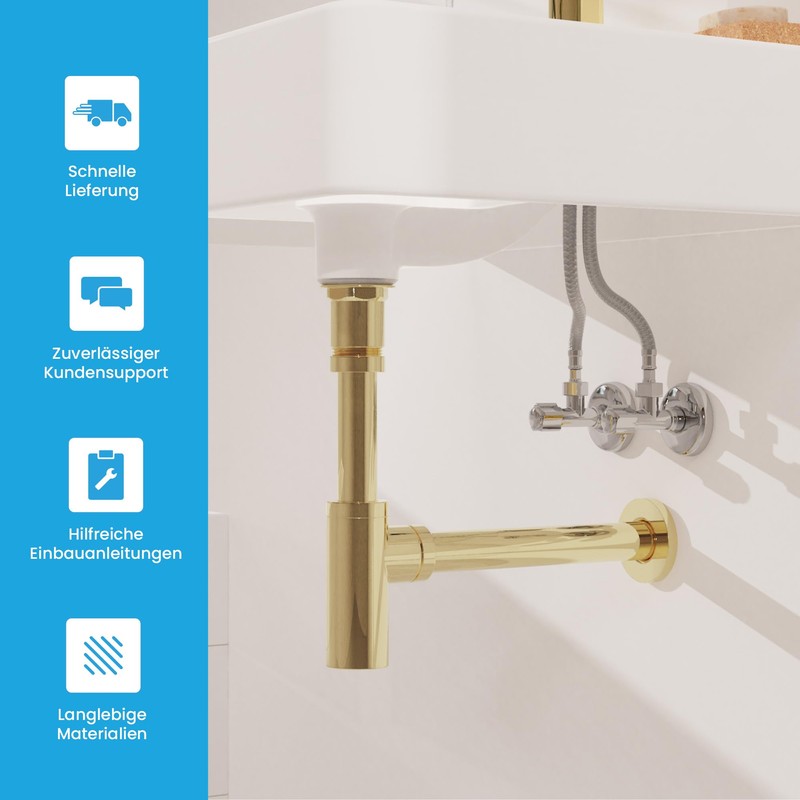 B?chlein B?chlein Design Siphon Universal fr Waschbecken & Waschtisch [Gold]