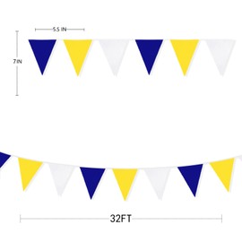 32Ft Blue Yellow White Fabric Bunting Banner Triangle Flag Party Decorations Pennant Garland for Graduation Birthday Bachelorette Engagement Anniversary Wedding Bridal Baby Shower Christmas Festival